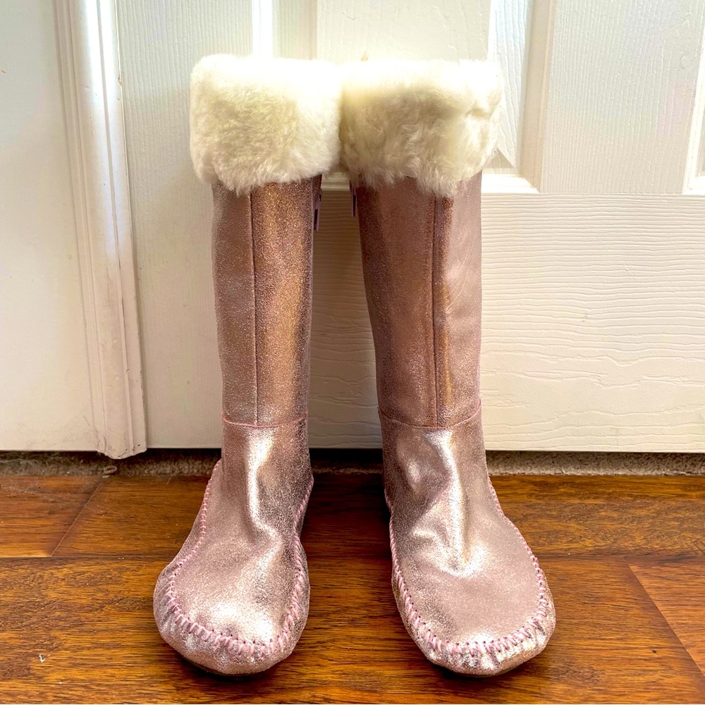 Pink Sparkle Suede Boots